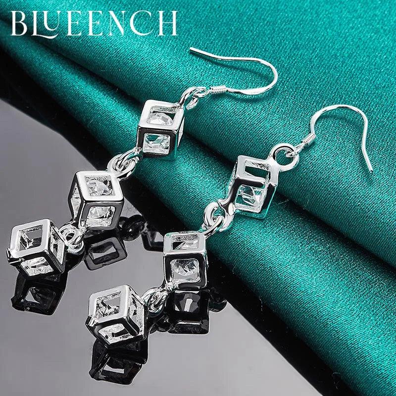 925 Silver Zircon Drop Earrings Wedding Evening Glamour Jewelry