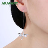 Silver Dragonfly Long Chain Dangle Earrings Women Jewelry