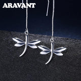 Silver Dragonfly Long Chain Dangle Earrings Women Jewelry