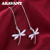 Silver Dragonfly Long Chain Dangle Earrings Women Jewelry