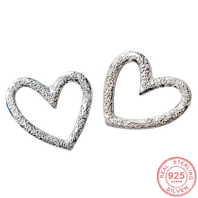 925 Silver Tiny Hollow Heart Stud Earrings