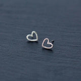 925 Silver Tiny Hollow Heart Stud Earrings