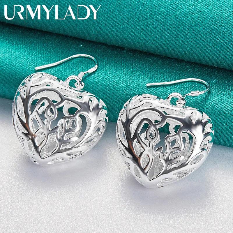 925 Silver Heart Earrings for Women Wedding Jewelry