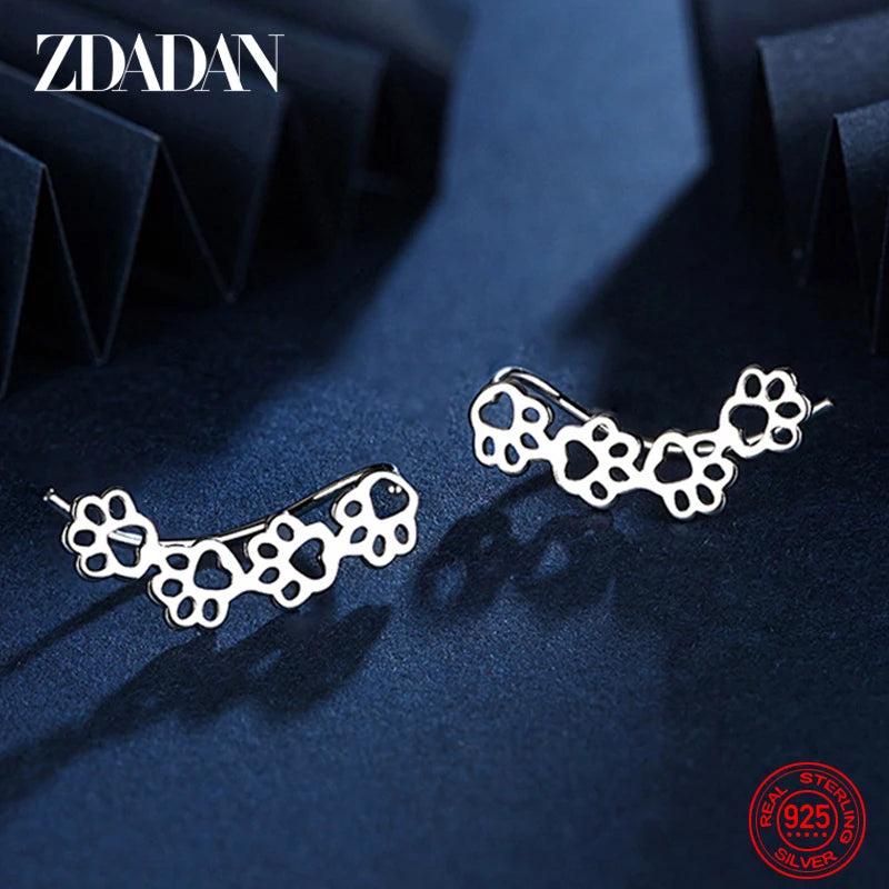 925 Sterling Silver Animal Footprint Earrings Women Wedding Charm Gift