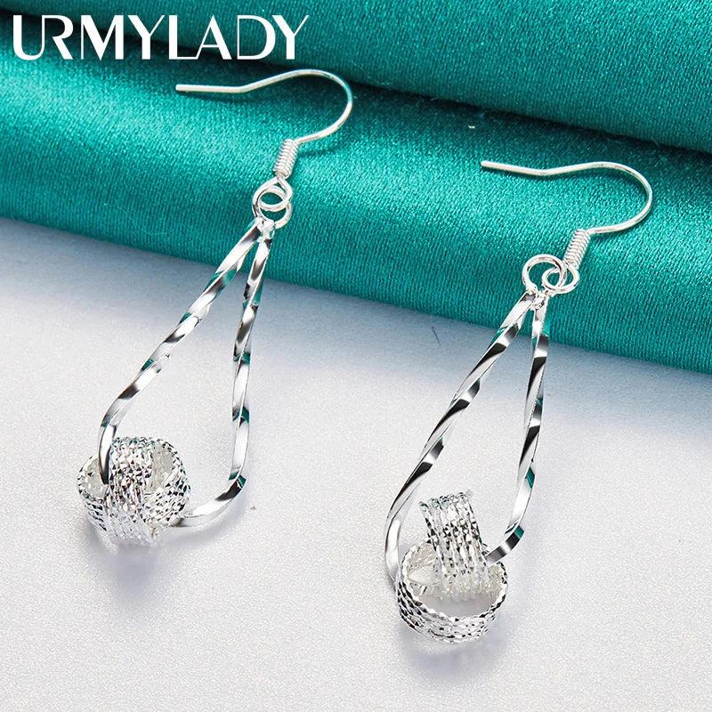 925 Silver Double Ring Earrings Wedding Engagement Party Jewelry
