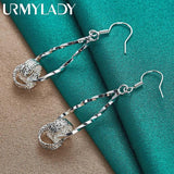 925 Silver Double Ring Earrings Wedding Engagement Party Jewelry
