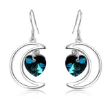 925 Silver Moon Heart Crystal Drop Earrings Women Wedding Jewelry