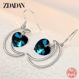 925 Silver Moon Heart Crystal Drop Earrings Women Wedding Jewelry