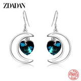 925 Silver Moon Heart Crystal Drop Earrings Women Wedding Jewelry