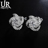 925 Silver Rotate Flower Zircon Stud Earring Wedding Jewelry