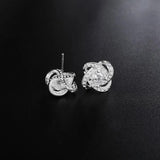 925 Silver Rotate Flower Zircon Stud Earring Wedding Jewelry