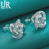 925 Silver Rotate Flower Zircon Stud Earring Wedding Jewelry