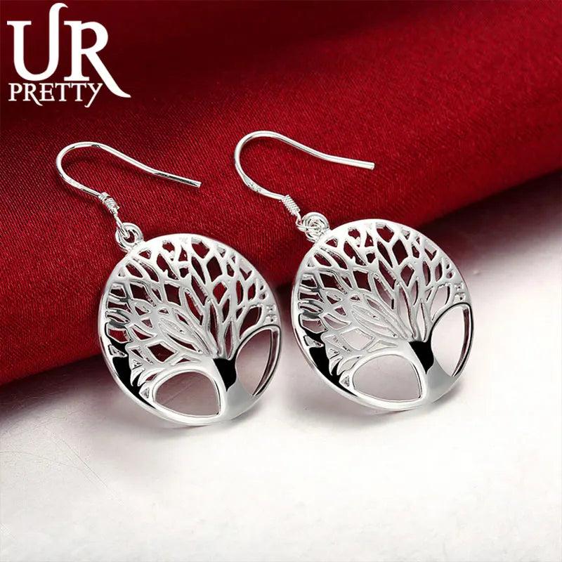 925 Silver Tree Pendant Earrings Women Wedding Jewelry