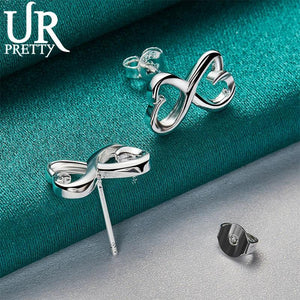 925 Silver Double Heart Stud Earring Wedding Party Jewelry