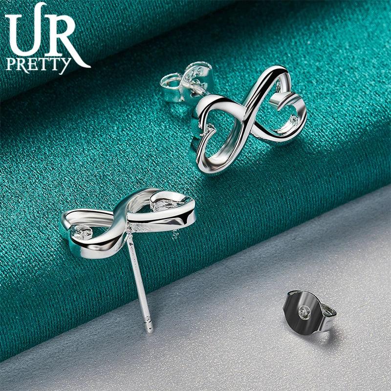 925 Silver Double Heart Stud Earring Wedding Party Jewelry