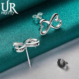 925 Silver Double Heart Stud Earring Wedding Party Jewelry