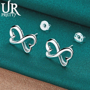 925 Silver Double Heart Stud Earring Wedding Party Jewelry