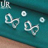 925 Silver Double Heart Stud Earring Wedding Party Jewelry
