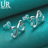 925 Silver Double Heart Stud Earring Wedding Party Jewelry