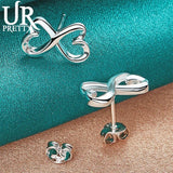 925 Silver Double Heart Stud Earring Wedding Party Jewelry