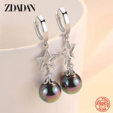 925 Silver Pearl Long Dangle Earrings Wedding Jewelry