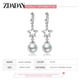 925 Silver Pearl Long Dangle Earrings Wedding Jewelry