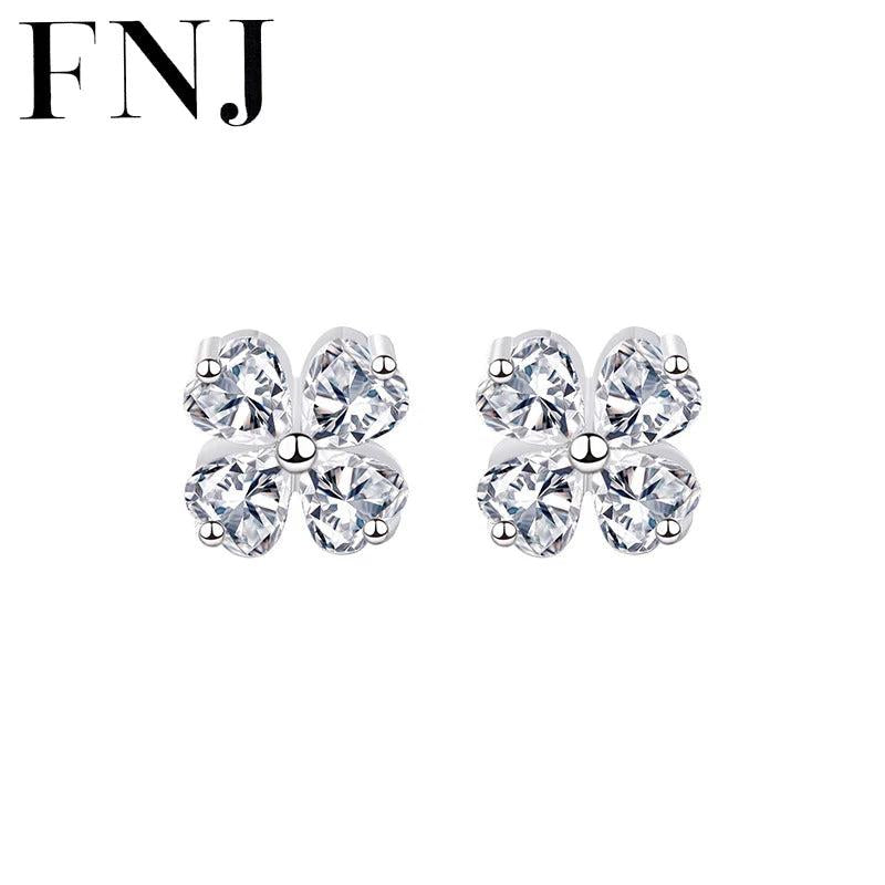 Clover Earrings 925 Silver Studs Zircon