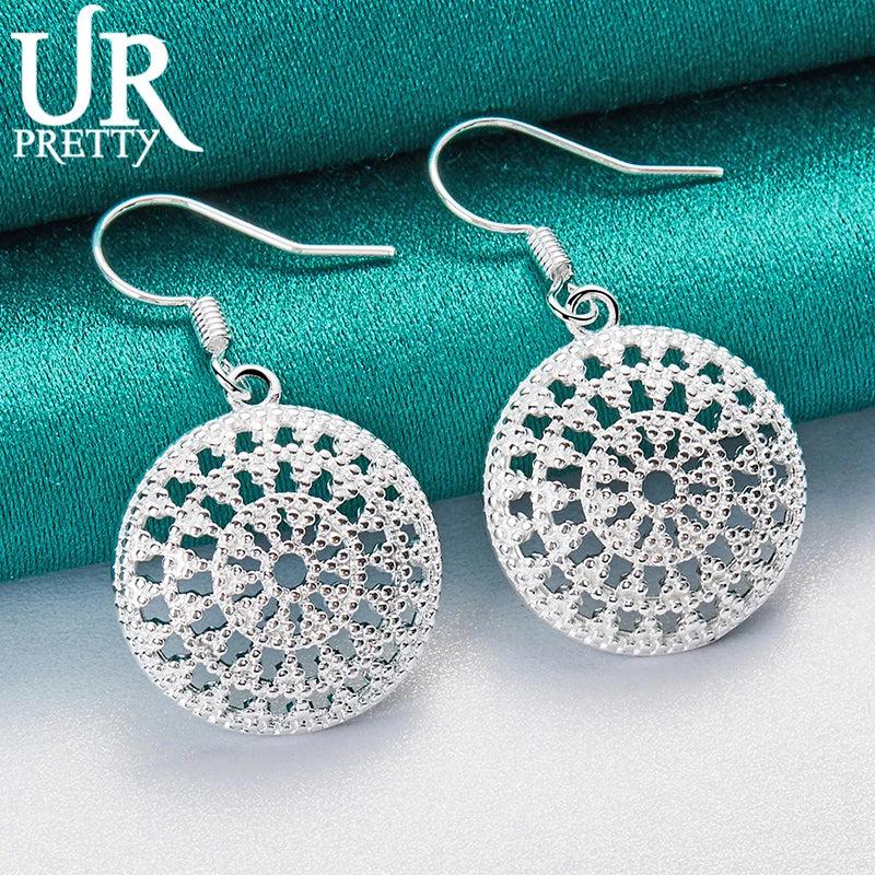 925 Silver Carved Drop Earrings Women Wedding Party Jewelry