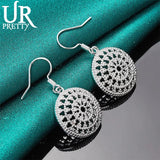 925 Silver Carved Drop Earrings Women Wedding Party Jewelry