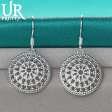 925 Silver Carved Drop Earrings Women Wedding Party Jewelry