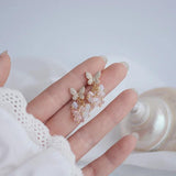 Zircon Butterfly Earrings Pink Crystal Stud Wedding Bridal Jewelry