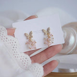 Zircon Butterfly Earrings Pink Crystal Stud Wedding Bridal Jewelry