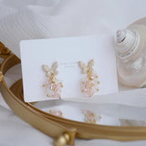 Zircon Butterfly Earrings Pink Crystal Stud Wedding Bridal Jewelry