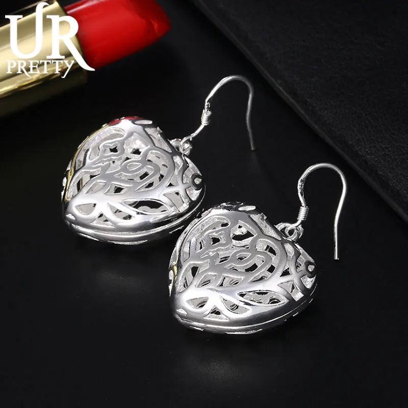 925 Silver Pattern Heart Earrings Set Wedding Gift