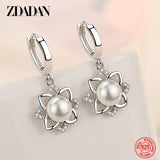 925 Silver Vintage Floral Pearl Drop Earrings Wedding Jewelry Gift