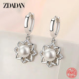 925 Silver Vintage Floral Pearl Drop Earrings Wedding Jewelry Gift