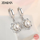 925 Silver Vintage Floral Pearl Drop Earrings Wedding Jewelry Gift
