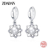 925 Silver Vintage Floral Pearl Drop Earrings Wedding Jewelry Gift