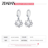 925 Silver Vintage Floral Pearl Drop Earrings Wedding Jewelry Gift