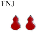 925 Silver Gourd Earrings Red Pain Stud Women Jewelry
