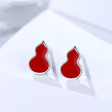 925 Silver Gourd Earrings Red Pain Stud Women Jewelry
