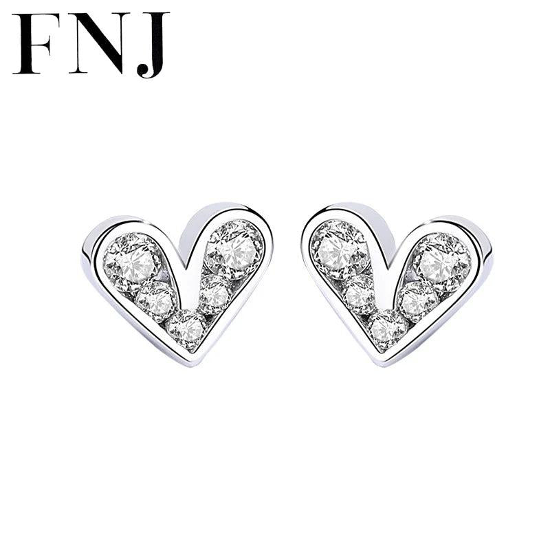 Heart Earrings 925 Silver Zircon Studs for Women