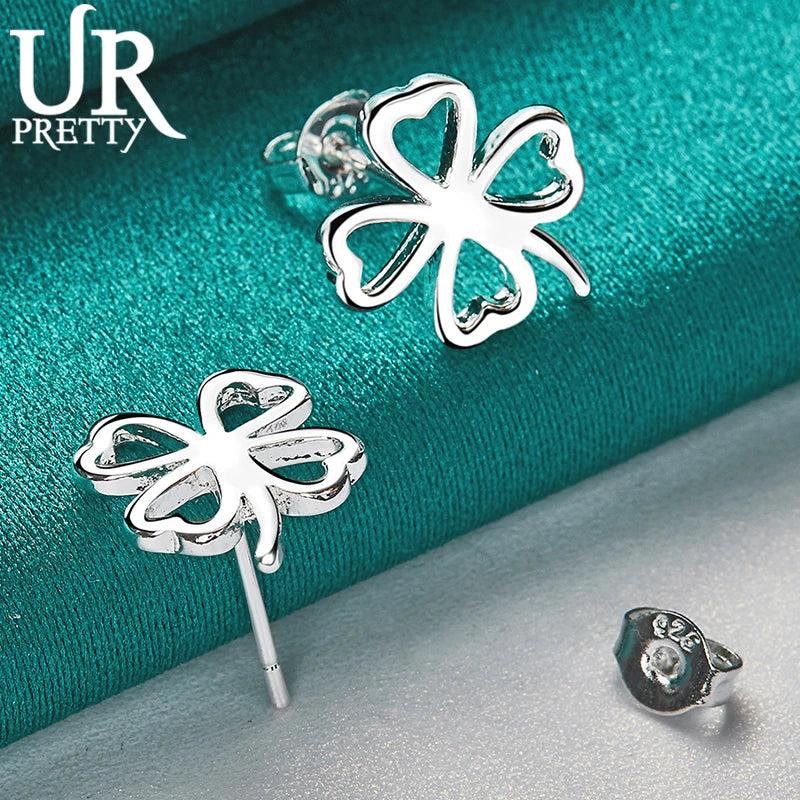 925 Silver Clover Stud Earrings Women Wedding Charm Gift