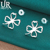 925 Silver Clover Stud Earrings Women Wedding Charm Gift