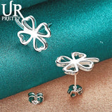 925 Silver Clover Stud Earrings Women Wedding Charm Gift