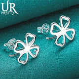 925 Silver Clover Stud Earrings Women Wedding Charm Gift