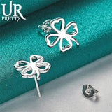 925 Silver Clover Stud Earrings Women Wedding Charm Gift