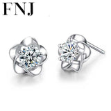 Flower Earrings 925 Silver Studs Purple Zircon Stone