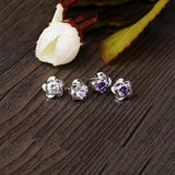 Flower Earrings 925 Silver Studs Purple Zircon Stone