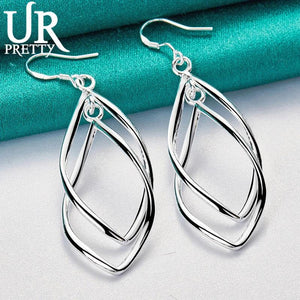 925 Silver Long Geometry Pendant Drop Earring Women Wedding Charm Jewelry